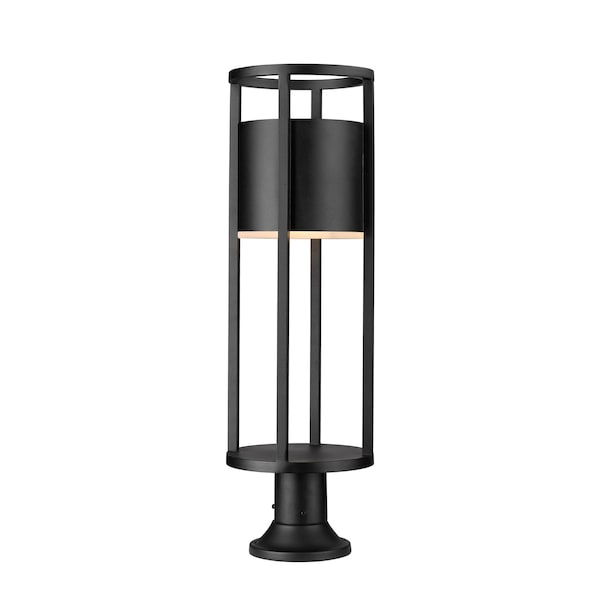Z-Lite Luca Outdoor Pier Mounted Fixture, 1-Light, 9.25 In.W x 29.75 In.H, Black/Etched 517PHB-553PM-BK-LED - main